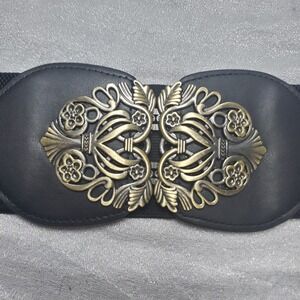 Blackbutterfly Blk Elastic Cinch Belt Ornate Bronze Filigree Buckle Renaissance